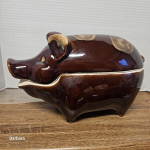 Vintage Soviet Russia Brown Glazed Ceramic Pig Pottery/Bowl with Lid